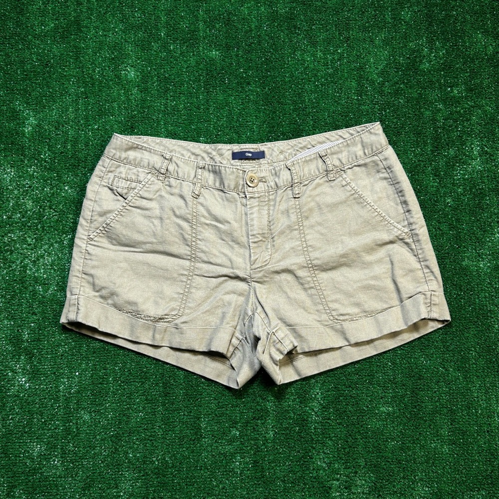 Gap Linen Blend Utility Khaki Shorts Y2K Mom Aesthetic Olive Green Size 6